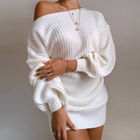 Rohza Shoulder Knitted Autumn Sweater Dress