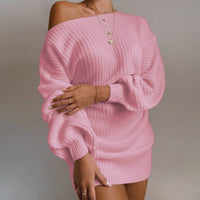 Rohza Shoulder Knitted Autumn Sweater Dress