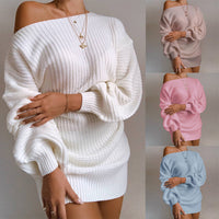 Rohza Shoulder Knitted Autumn Sweater Dress