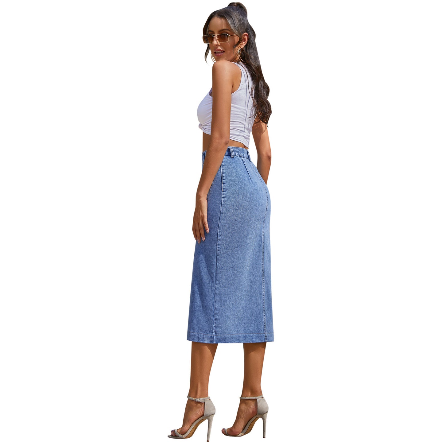 Rohza Irregular Button Slit Skirt