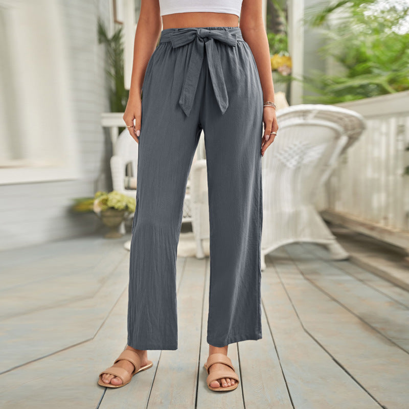 Rohza Solid Color Casual Wide Trousers