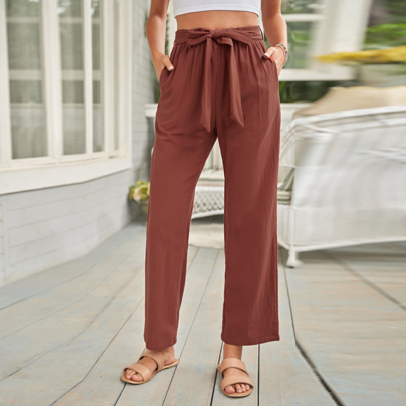 Rohza Solid Color Casual Wide Trousers