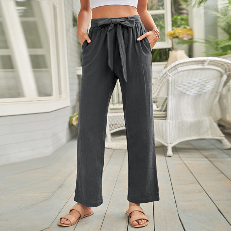 Rohza Solid Color Casual Wide Trousers